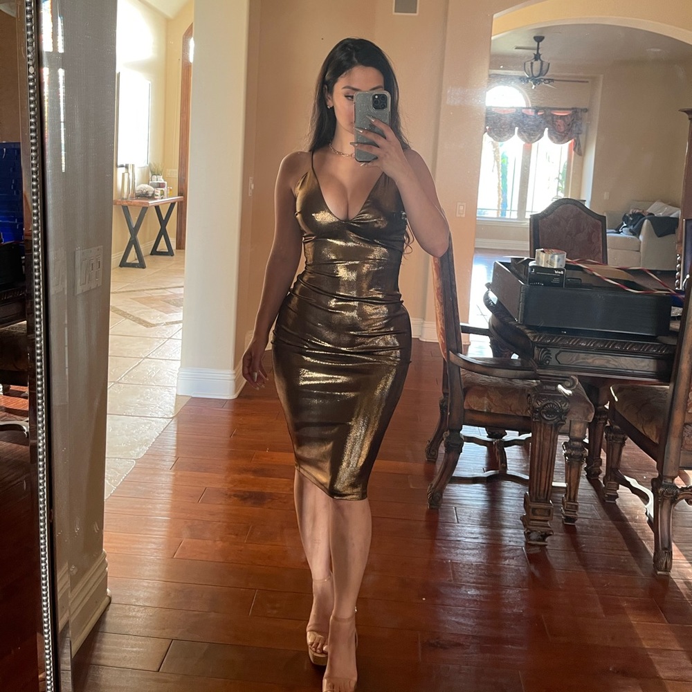 Shiny bronze dress, form fitting size small